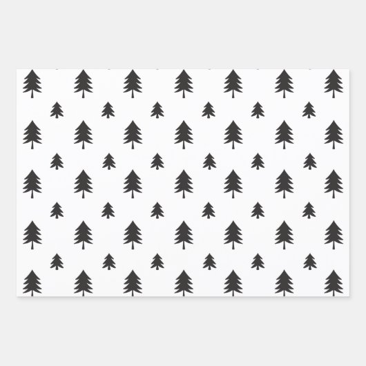 Schwarz & Weiß Modernes Weihnachtsbaummuster Geschenkpapier Set (Vorderseite)