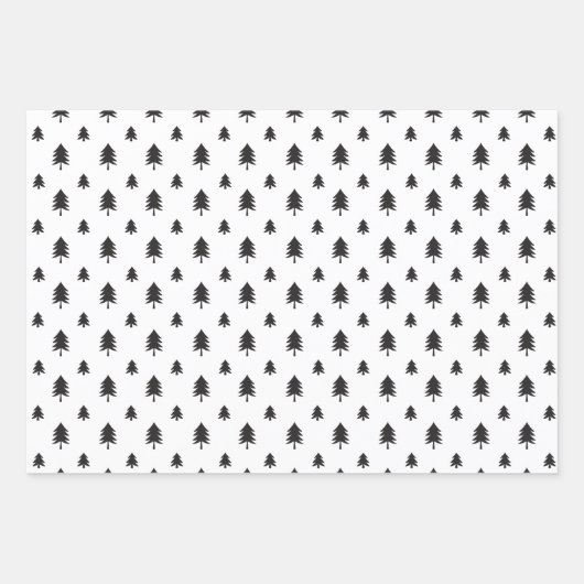 Schwarz & Weiß Modernes Weihnachtsbaummuster Geschenkpapier Set (Vorderseite 3)