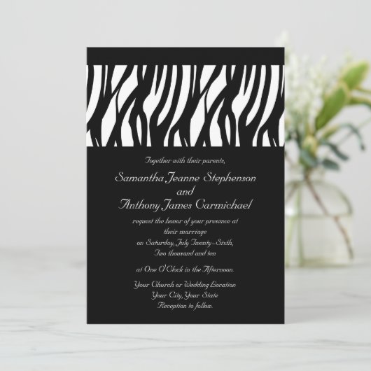 Schwarz/Weiß-Modernist-Streifen Hochzeitseinladung Einladung (Stehend Vorderseite)