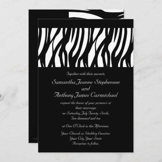 Schwarz/Weiß-Modernist-Streifen Hochzeitseinladung Einladung (Vorne/Hinten)