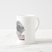 Schwarz-Weiß-Mohn "Opium Inside" Porzellantasse (Vorderseite Rechts)