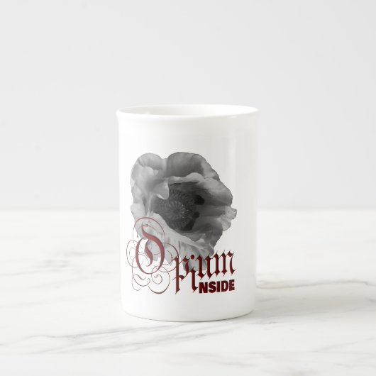 Schwarz-Weiß-Mohn "Opium Inside" Porzellantasse (Vorderseite)