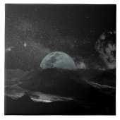 Schwarz-Weiß-Mond-Nacht-Himmel-Galaxie Fliese (Vorderseite)