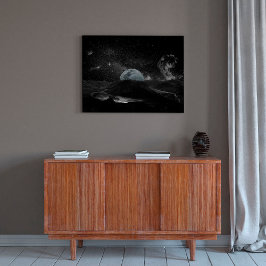 Schwarz-Weiß-Mond-Nacht-Himmel-Galaxie Poster