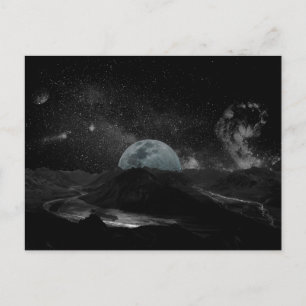 Schwarz-weiß-Mond-Nachthimmel-Berg-Galaxie-Pos Postkarte