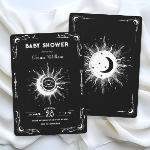Schwarz weiß Mond Sonne Tarot himmlische Babyparty Einladung