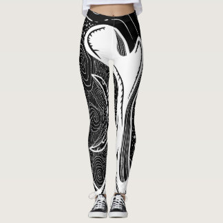 Schwarz-weiß-Mond und Wellen Leggings