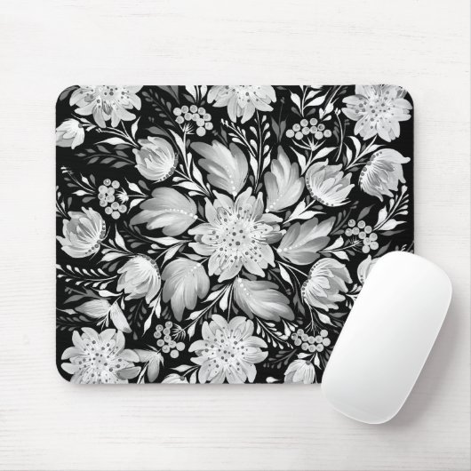 Schwarz-Weiß-Monochrom-Volks kunst-Mauspad Mousepad (Mit Mouse)