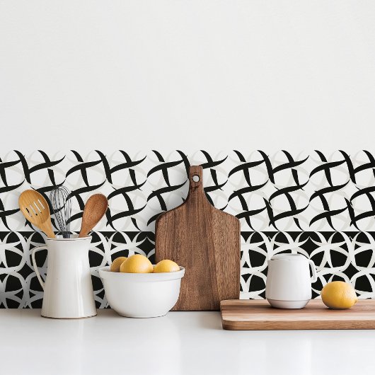 Schwarz-weiß monochromatischer Akzent blumenreich Fliese