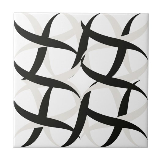 Schwarz-weiß monochromatischer Akzent blumenreich Fliese (Vorderseite)