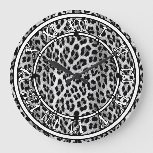 Schwarz-Weiß-Monochrome, Leopardenmuster Große Wanduhr (Vorderseite)