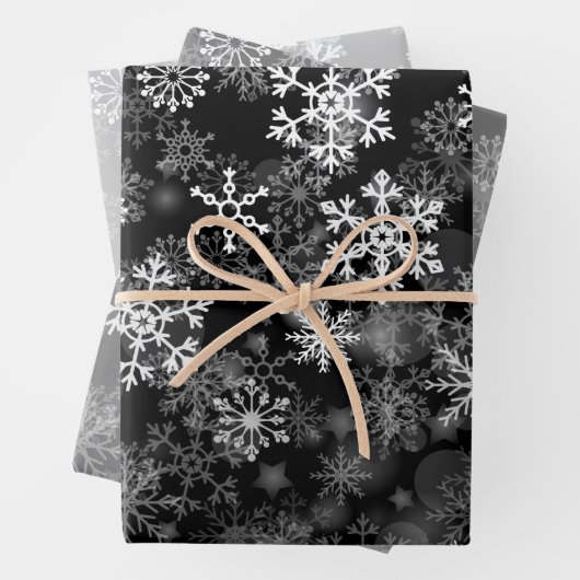 Schwarz-Weiß-Monochrome Snowflake Weihnachten Geschenkpapier Set (Beispiel)