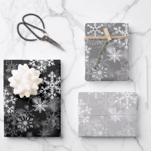 Schwarz-Weiß-Monochrome Snowflake Weihnachten Geschenkpapier Set