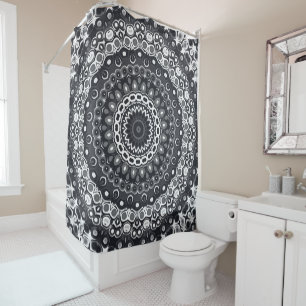 Schwarz-Weiß-Monochromes Mandala-Muster Duschvorhang
