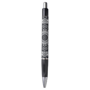 Schwarz-Weiß-Monochromes Mandala-Muster Kugelschreiber