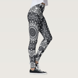 Schwarz-Weiß-Monochromes Mandala-Muster Leggings