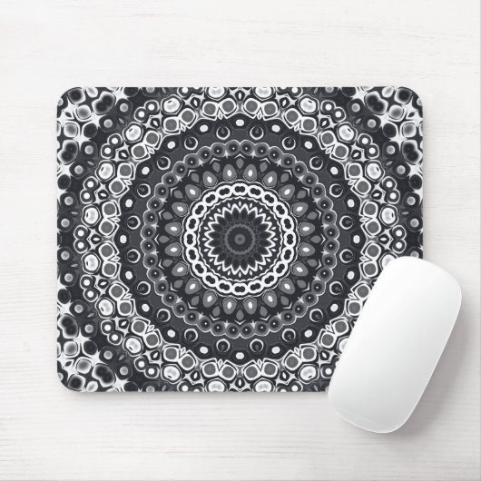 Schwarz-Weiß-Monochromes Mandala-Muster Mousepad (Mit Mouse)