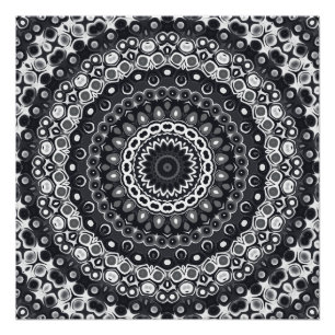 Schwarz-Weiß-Monochromes Mandala-Muster Poster