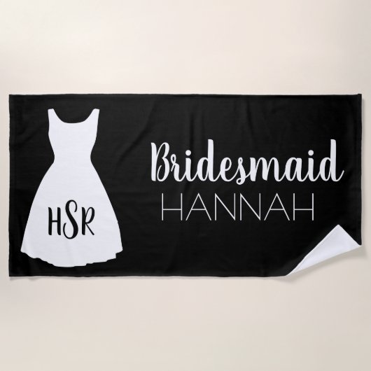 Schwarz-weiß Monogram Bridesmaid Strandtuch (Vorderseite)