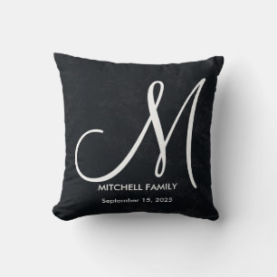 Schwarz-Weiß-Monogram-Hochzeitsplatz Kissen