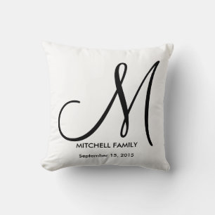 Schwarz-Weiß-Monogram-Hochzeitsplatz Kissen