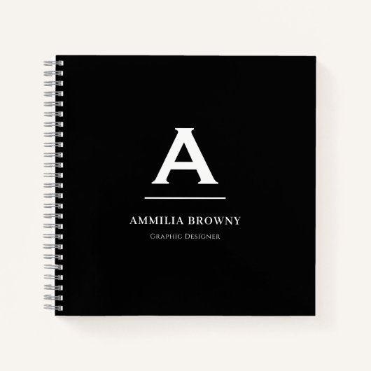 Schwarz-Weiß-Monogram-Notebook | Minimalistischer  Notizblock (Vorderseite)