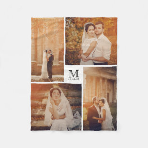 Schwarz-Weiß-Monogramm 4 Fotocollage-Hochzeit Fleecedecke
