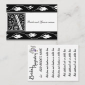 Schwarz-Weiß-Monogramm-A-Bridal-Registrierungskart Begleitkarte (Vorne/Hinten)