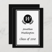 Schwarz-Weiß-Monogramm-Abschluss Einladung (Vorne/Hinten)