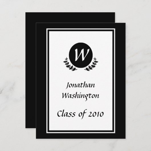 Schwarz-Weiß-Monogramm-Abschluss Einladung (Vorne/Hinten)