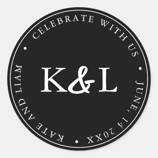 Schwarz-Weiß-Monogramm-Ampersand Runder Aufkleber (Vorderseite)