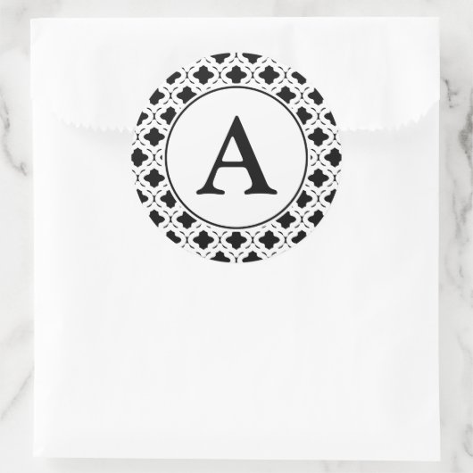 Schwarz-Weiß-Monogramm-Aufkleber Runder Aufkleber (Tasche)