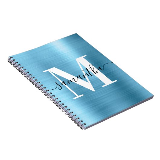 Schwarz-Weiß-Monogramm-Baby Blue Foil Notizblock (Rechte Seite)