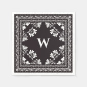 Schwarz-Weiß-Monogramm-Bandanna-Muster Serviette (Vorderseite)