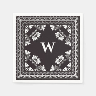Schwarz-Weiß-Monogramm-Bandanna-Muster Serviette