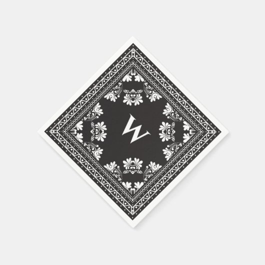 Schwarz-Weiß-Monogramm-Bandanna-Muster Serviette (Ecke)