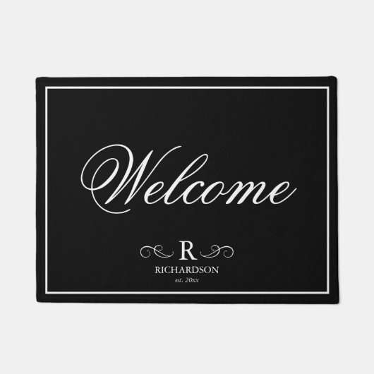 Schwarz-Weiß-Monogramm-Begrüßungstürmatte Fußmatte (Vorderseite)