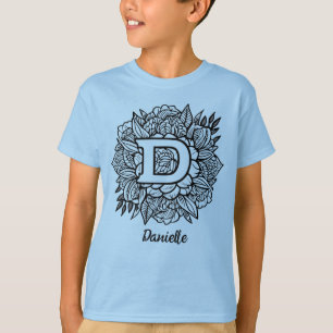 Schwarz-weiß Monogramm Buchstabe D Tattoo-Stil Kun T-Shirt