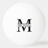Schwarz-Weiß-Monogramm-Button und Name Tischtennisball (Rückseite)