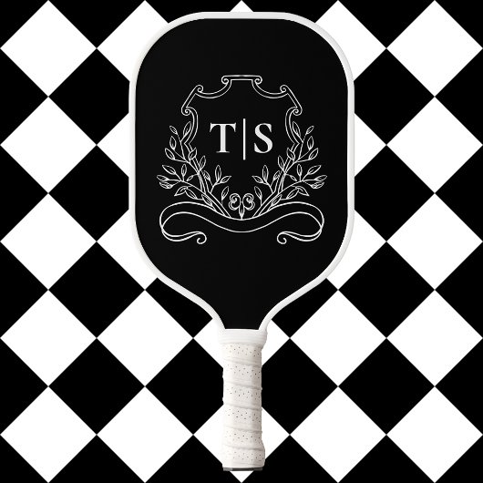 Schwarz-Weiß-Monogramm Classic Crest Pickleball Schläger