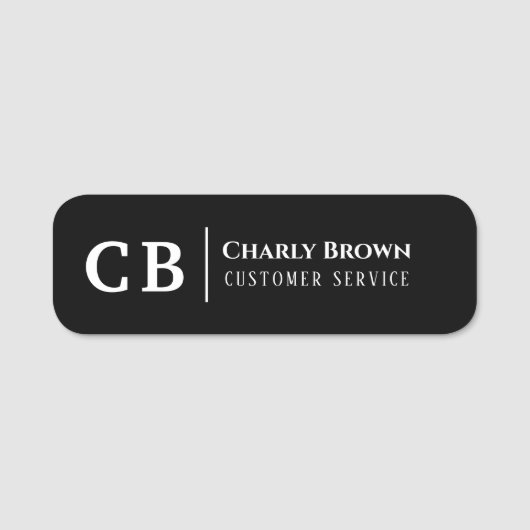 Schwarz-Weiß-Monogramm | Custom Stylish Name Tag Namensschild (Vorderseite)