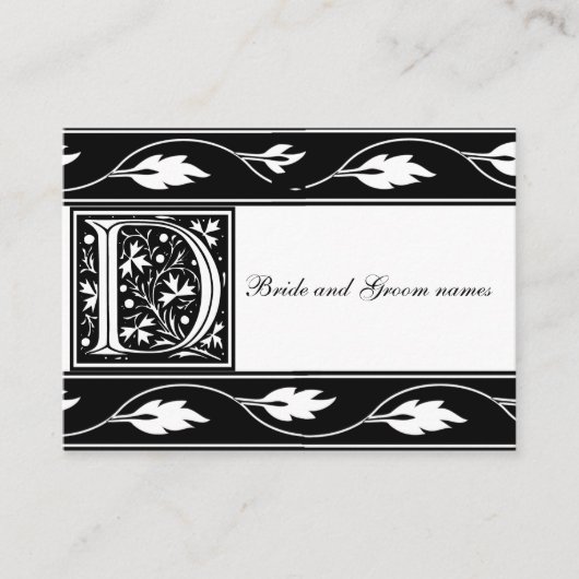 Schwarz-Weiß-Monogramm-D-Bridal-Registrierungskart Begleitkarte (Vorderseite)