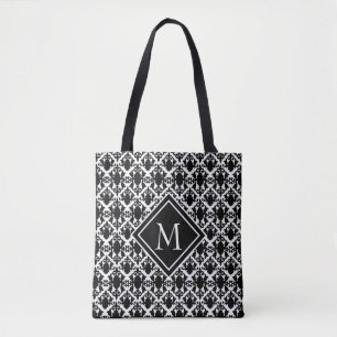 Schwarz-Weiß-Monogramm-Damast Tasche