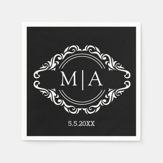 Schwarz-Weiß-Monogramm-Dekoration Serviette (Vorderseite)