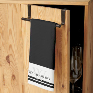 Schwarz-Weiß-Monogramm der modernen Familie Geschirrtuch