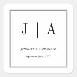 Schwarz-Weiß-Monogramm-Doppelnamen Einfach Quadratischer Aufkleber