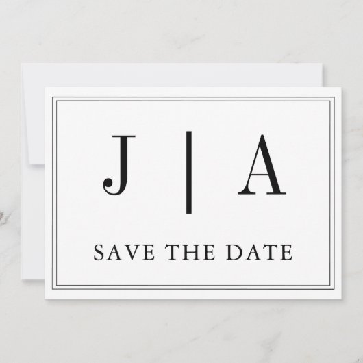 Schwarz-Weiß-Monogramm-Doppelnamen Einfach Save The Date (Vorderseite)