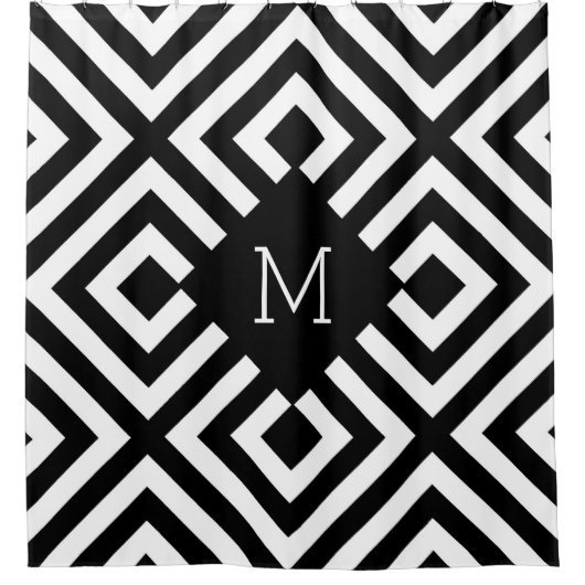 Schwarz-Weiß-Monogramm Duschvorhang (Vorderseite)