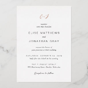 Schwarz-Weiß-Monogramm-Elegant-Hochzeit Folieneinladung