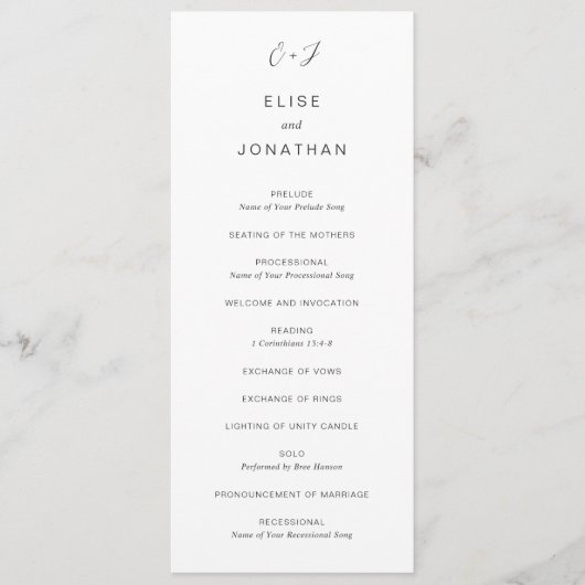 Schwarz-Weiß-Monogramm-Elegant-Hochzeit Programm (Vorderseite)